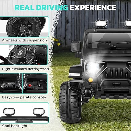 12V Electric Kids Ride On Car With Parental Remote Control, Music, Horn, Headlights, 4x4 Electric Kids Ride On Car For Kids 3 Years + Slow Start